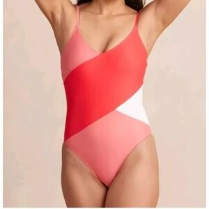 Summersalt The Marina One Piece Swimsuit Grapefruit Coral White Sand‎ Size 18